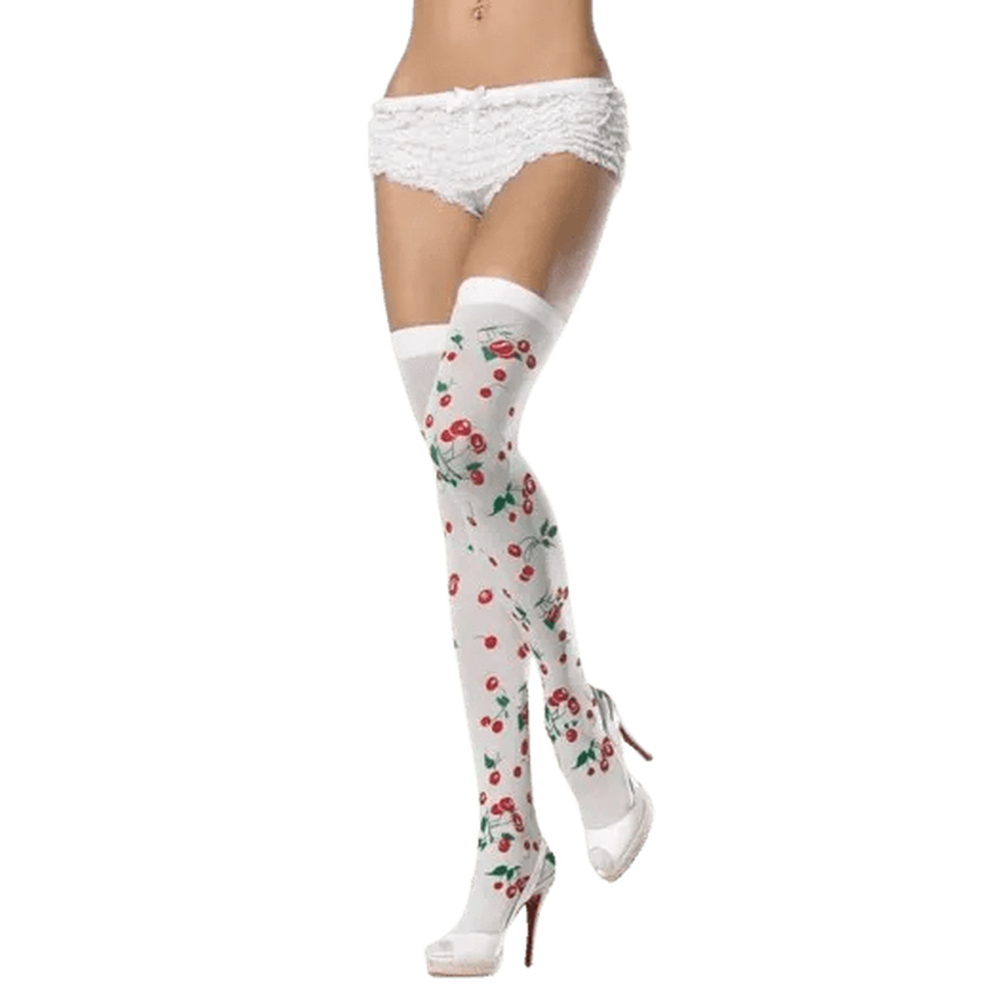 Calze bianche con ciliegie ricamate