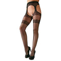 Sheer Black Tights with Faux Frill and Crotch and Side Opening