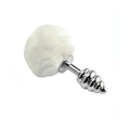 Spiral Silver Anal Plug 6cm with White Pom Pom