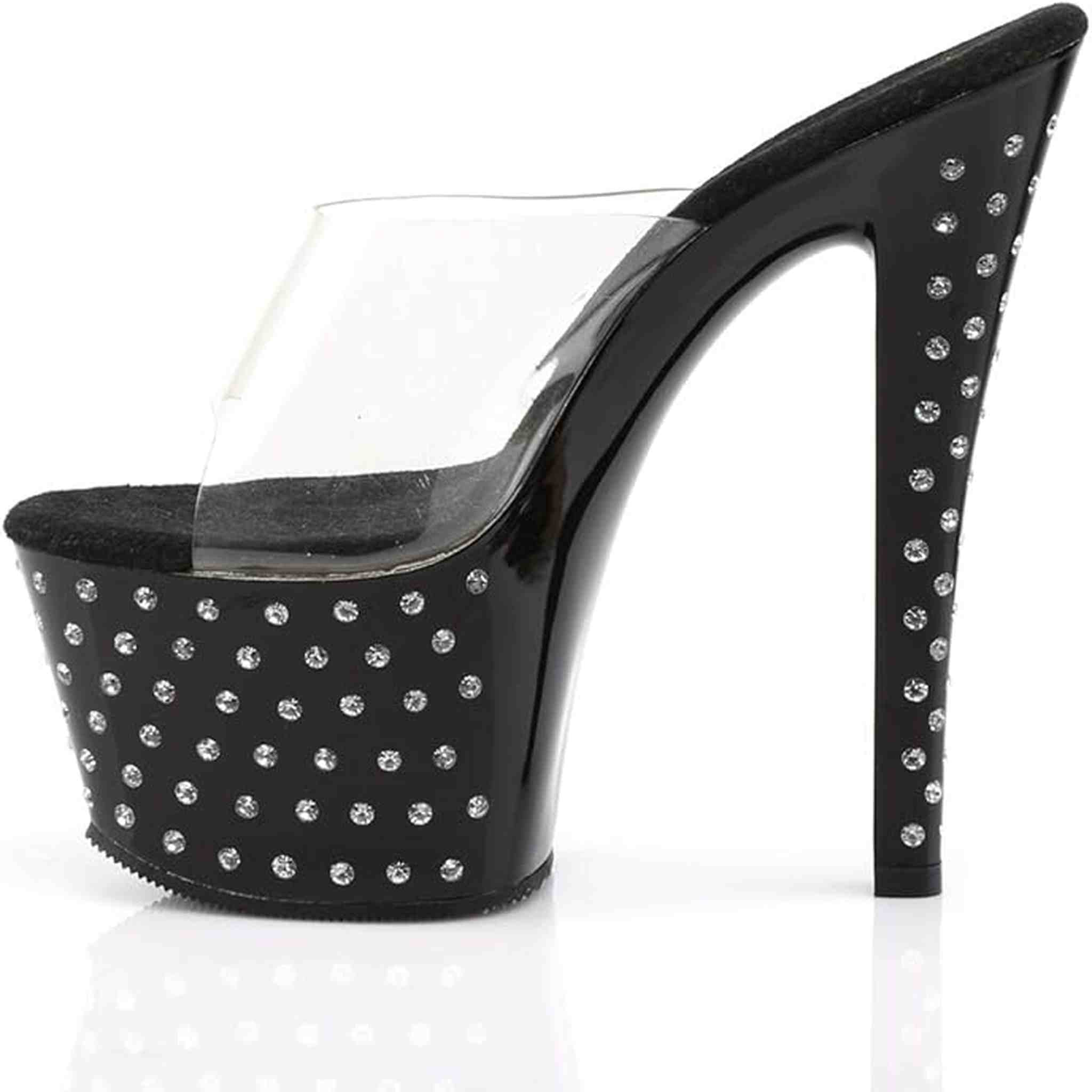 Stardust Sandale mit Strasssteinen, transparentes Plateau, 18cm Absatz