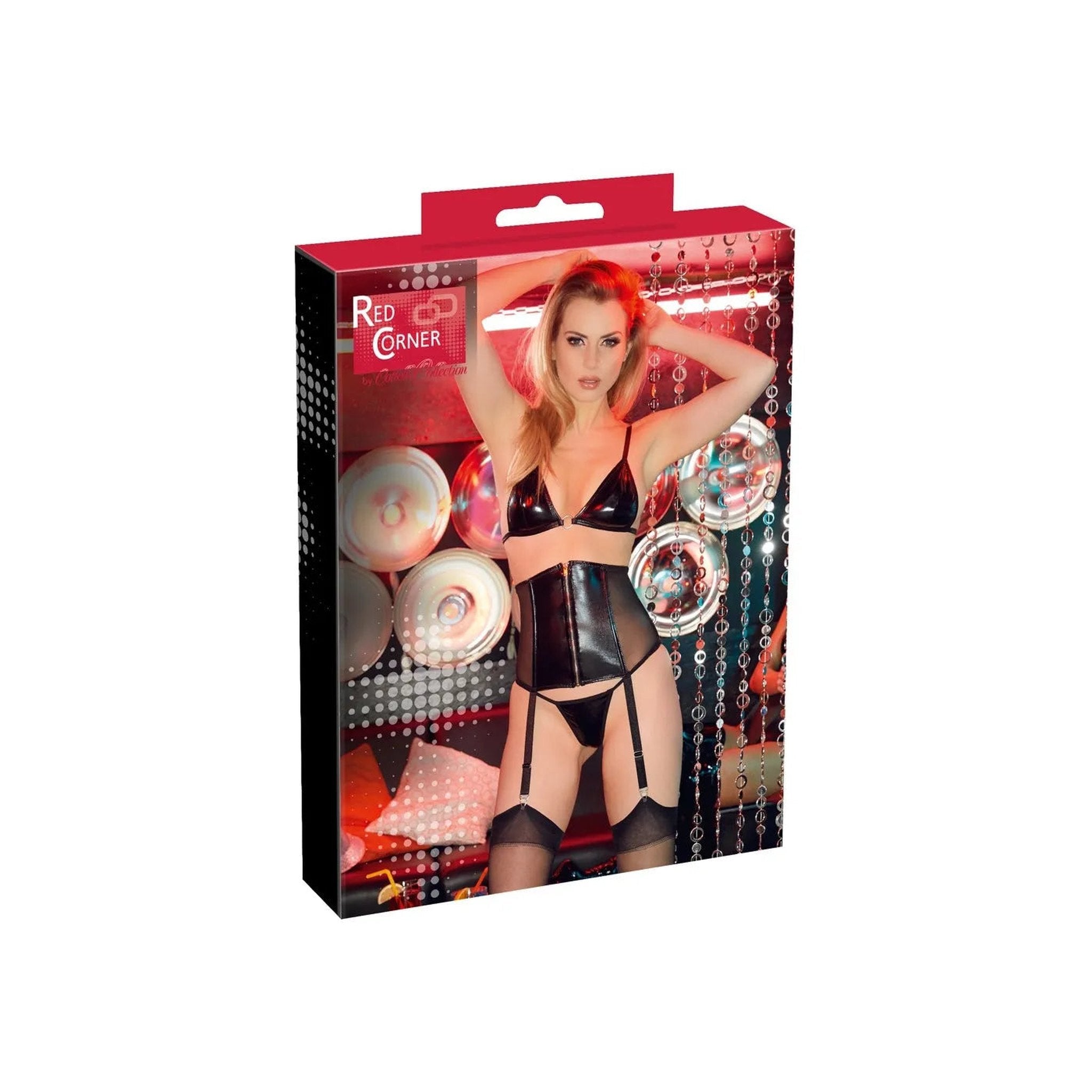 Set Reggiseno e Corpetto Nero/Trasparente con Clip Reggicalze