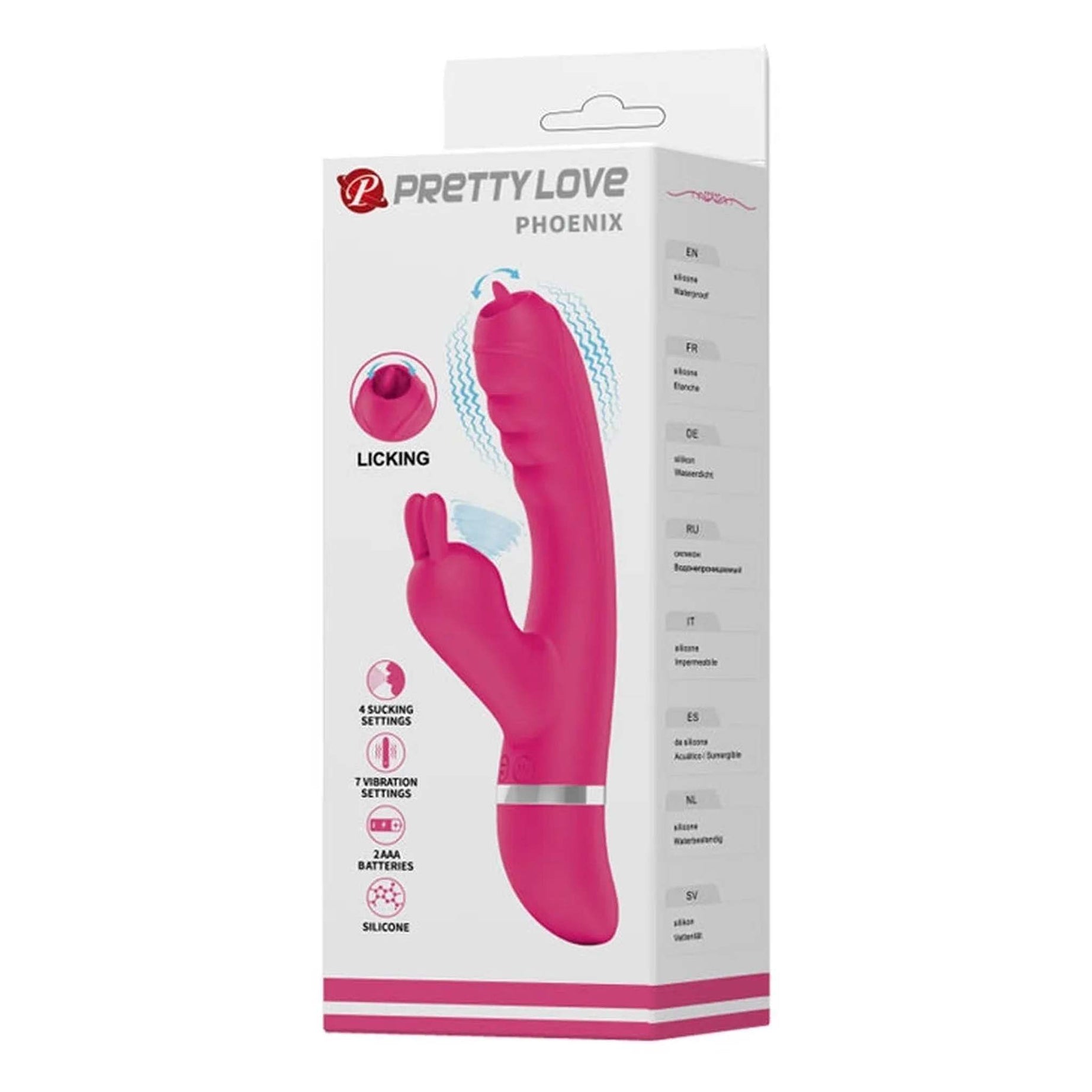 Vibratore Rabbit con funzione Licking e Succhia Clitoride - Silicone Medicale, Fucsia