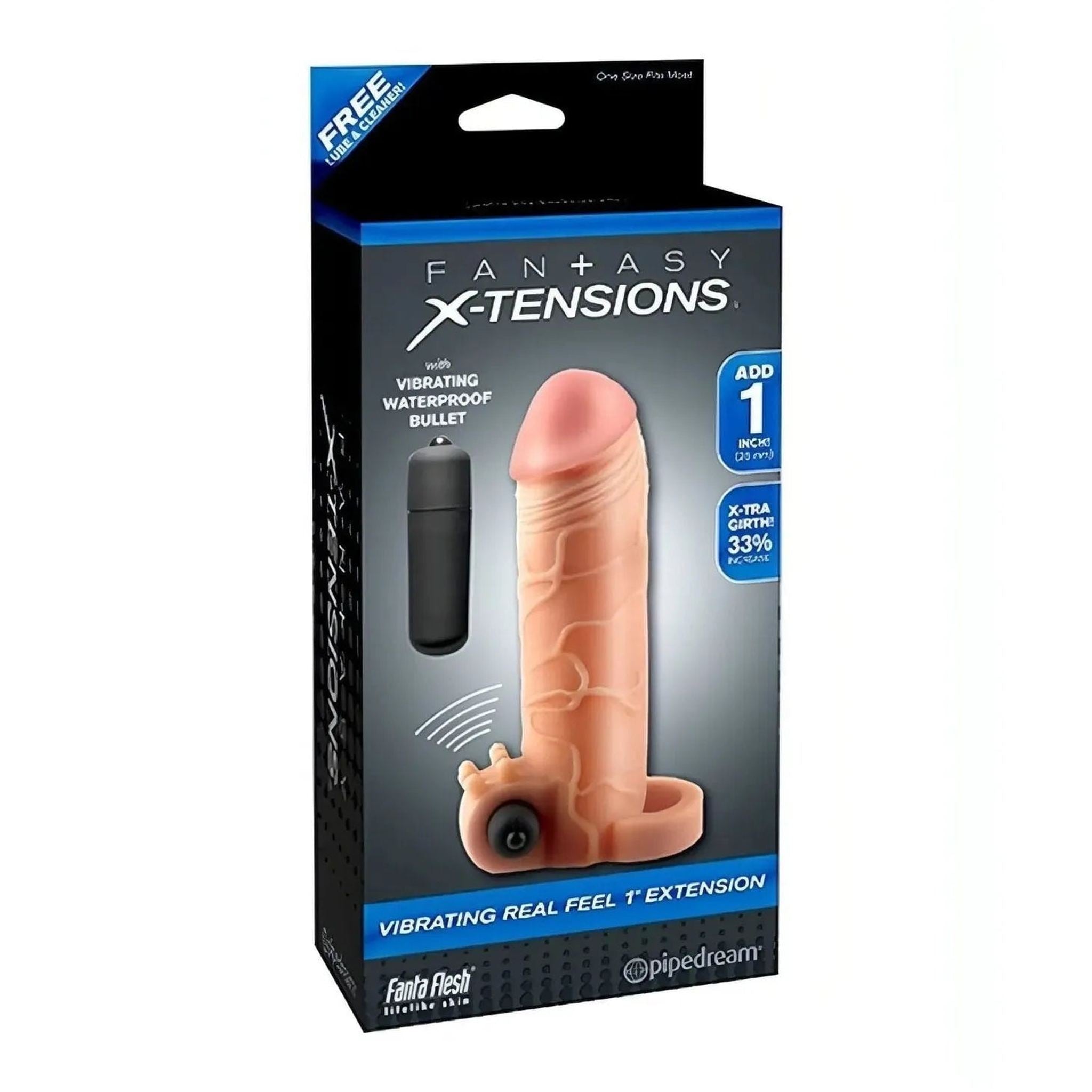 1'' Fantasy X-Tensions Guaina Fallica Vibrante con stimolatore clitorideo con nervature stimolanti, Materiale Super Realistico e Morbido