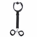 2 in 1 Black Ball-Gag with Comfortable Strap and Connected Wrist Wraps