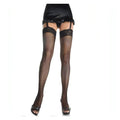 Black fishnet hold-ups with flounce - One size