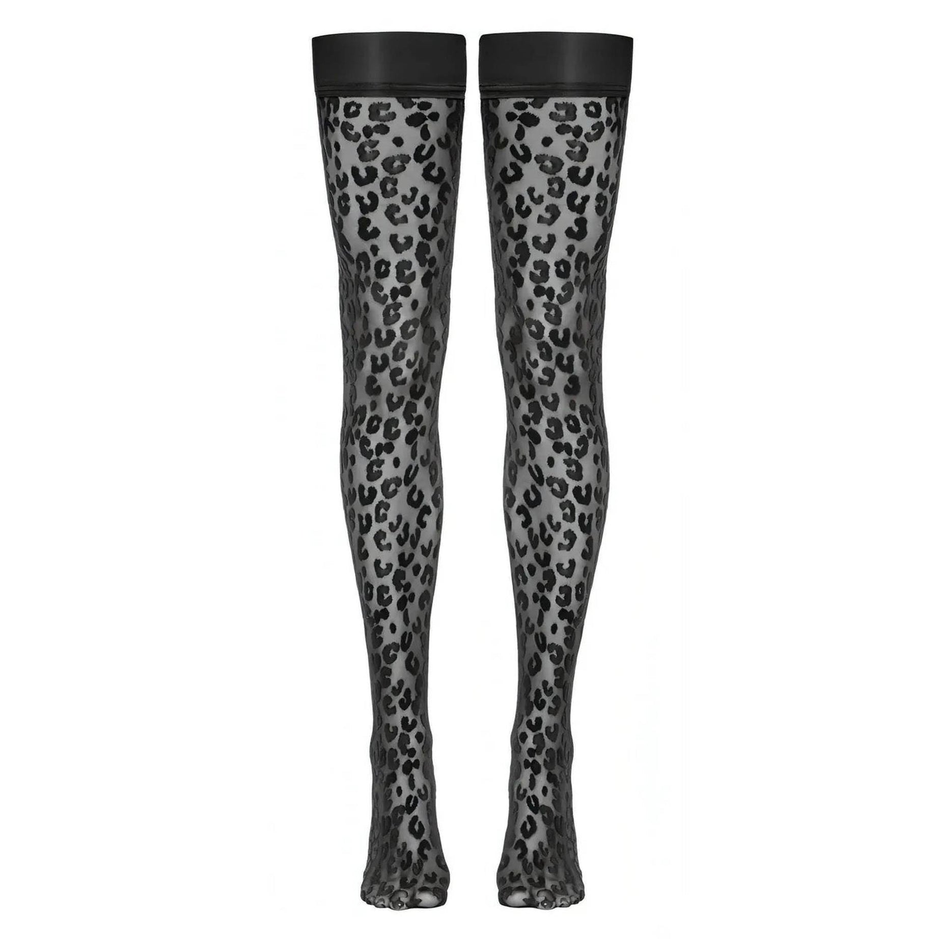 Autoreggenti nere con trama leopardata - Taglia Unica