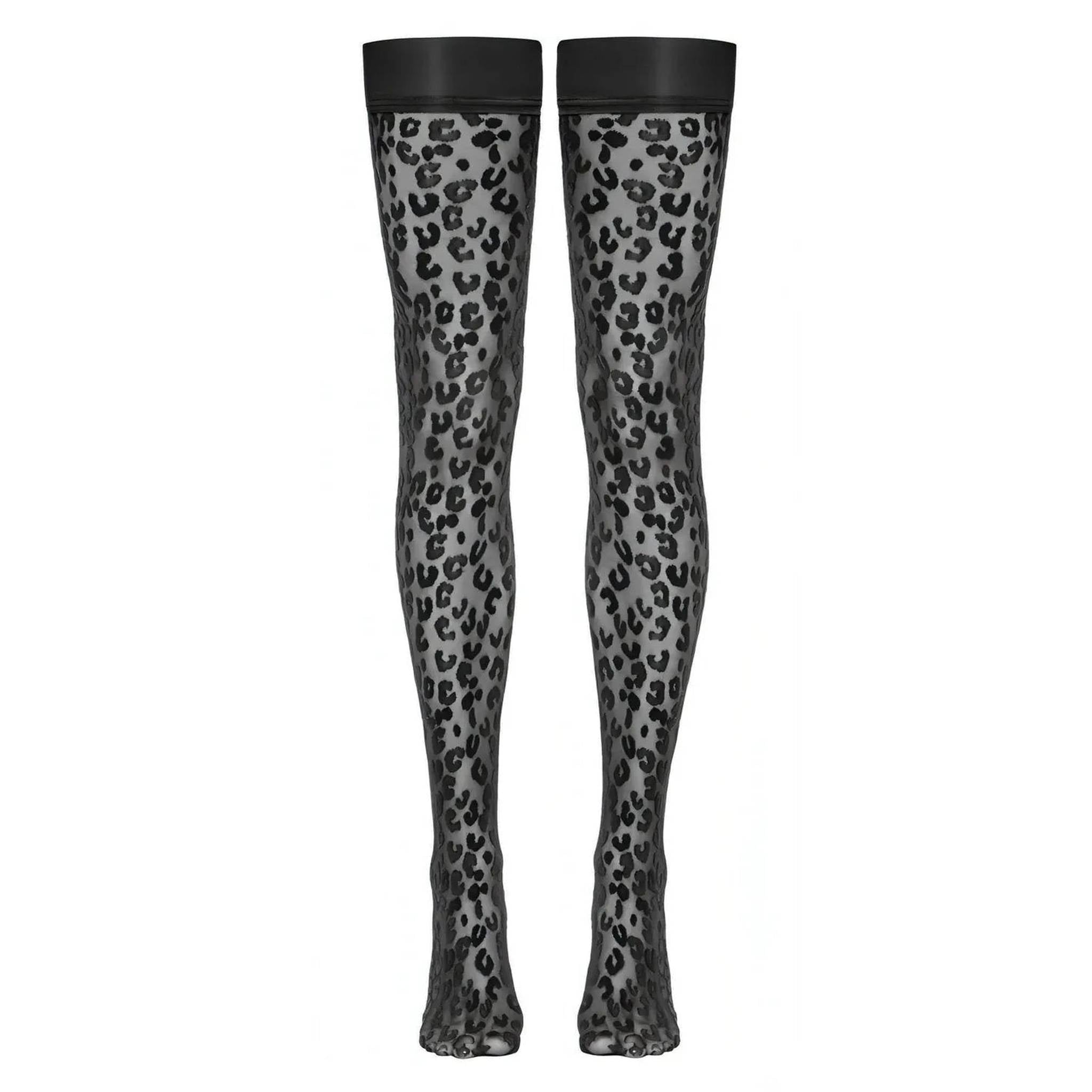 Autoreggenti nere con trama leopardata - Taglia Unica