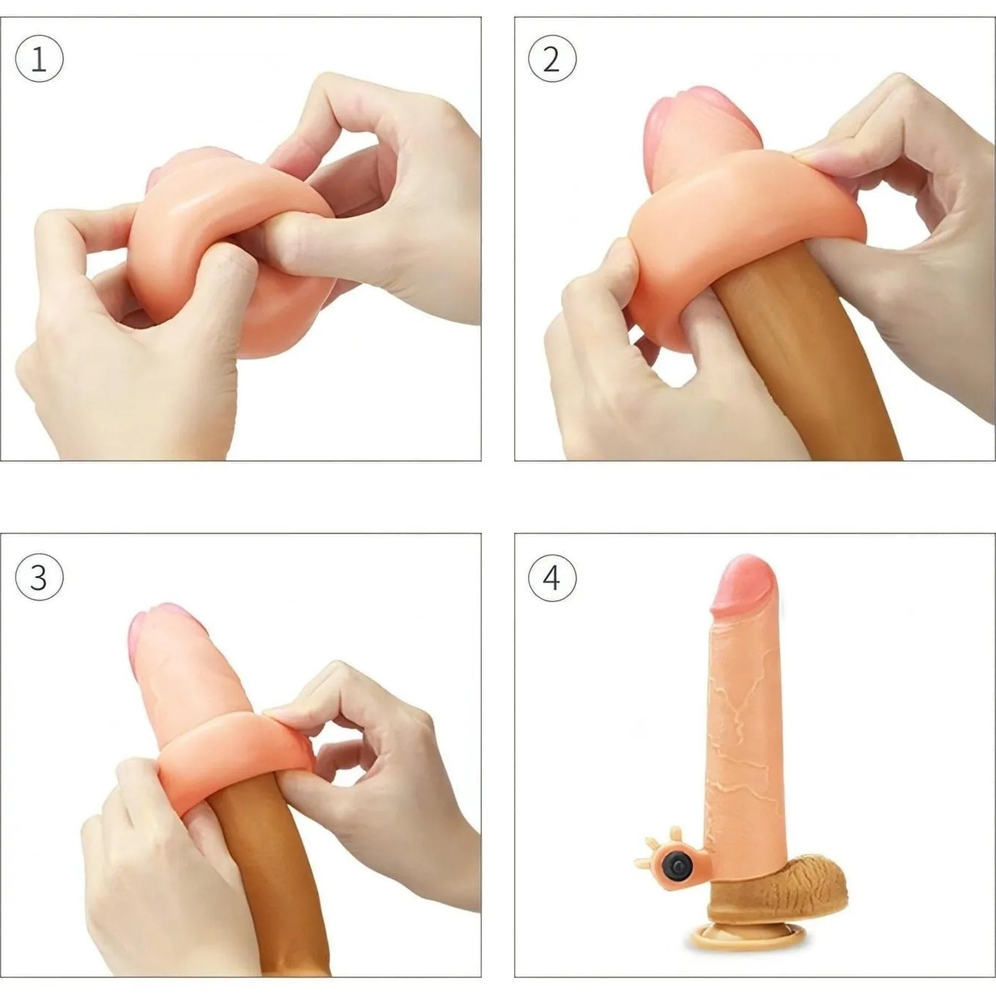 Guaina Fallica Realistica con Venature e Stimolatore Clitorideo - Rosa Carne