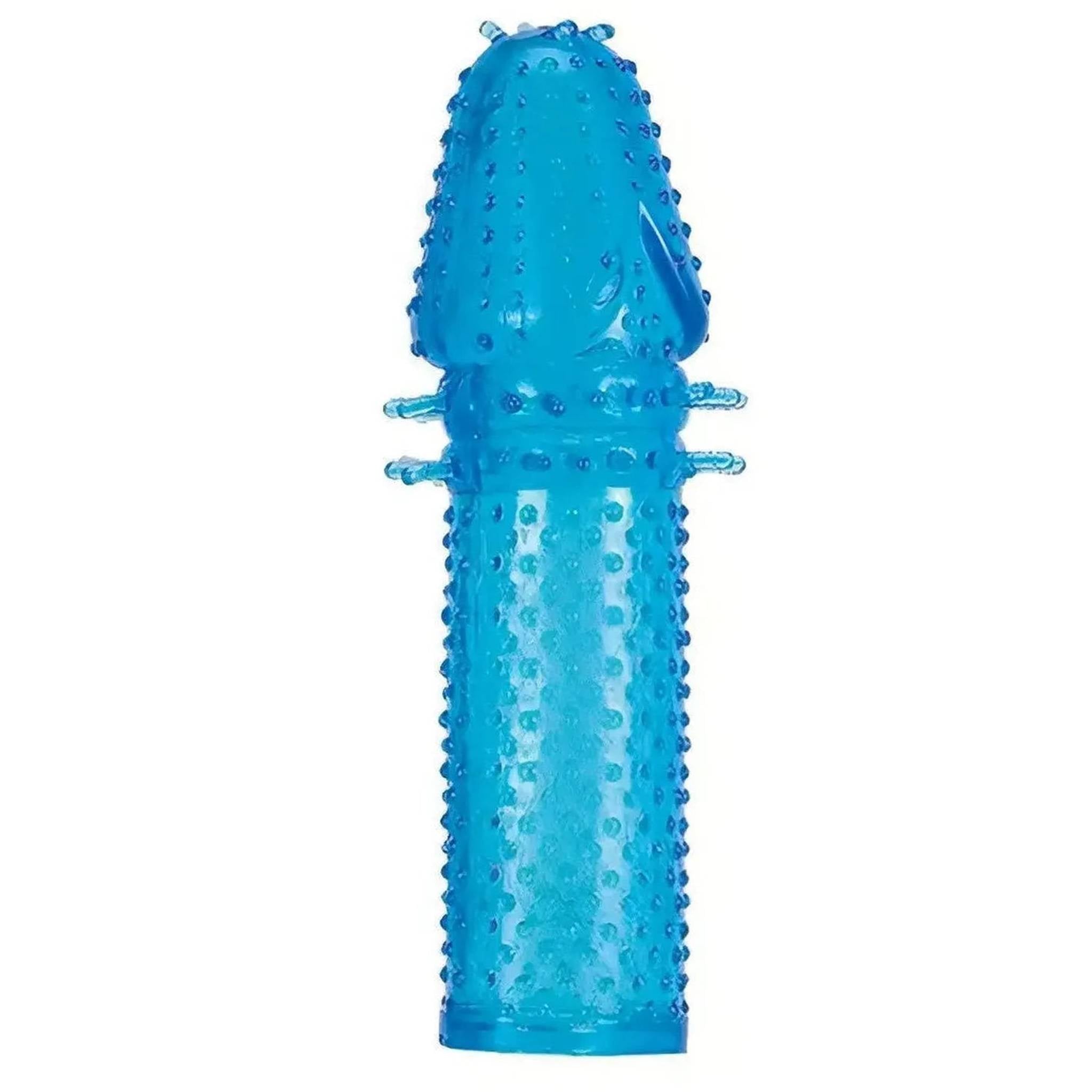 Guaina fallica con rilievi e nervature stimolanti - Silicone, Blu