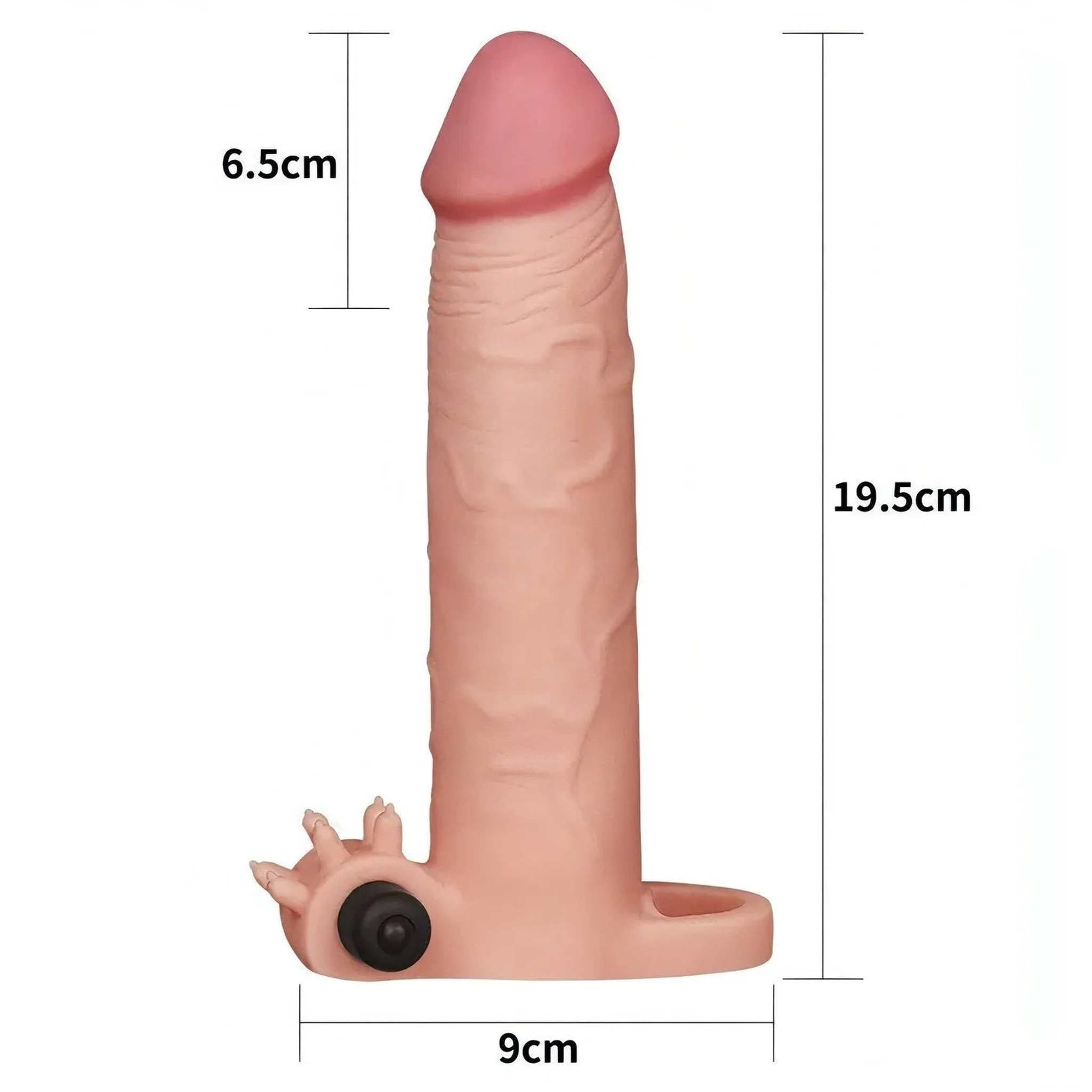 Guaina fallica realistica con stimolatore clitorideo e anello - 7.6 cm extra