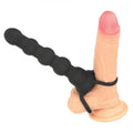 Bolas anal vibrantes para doble penetración con unión directa al pene - negro