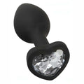 Plug Anale con Diamante a forma di cuore - Nero, Silicone