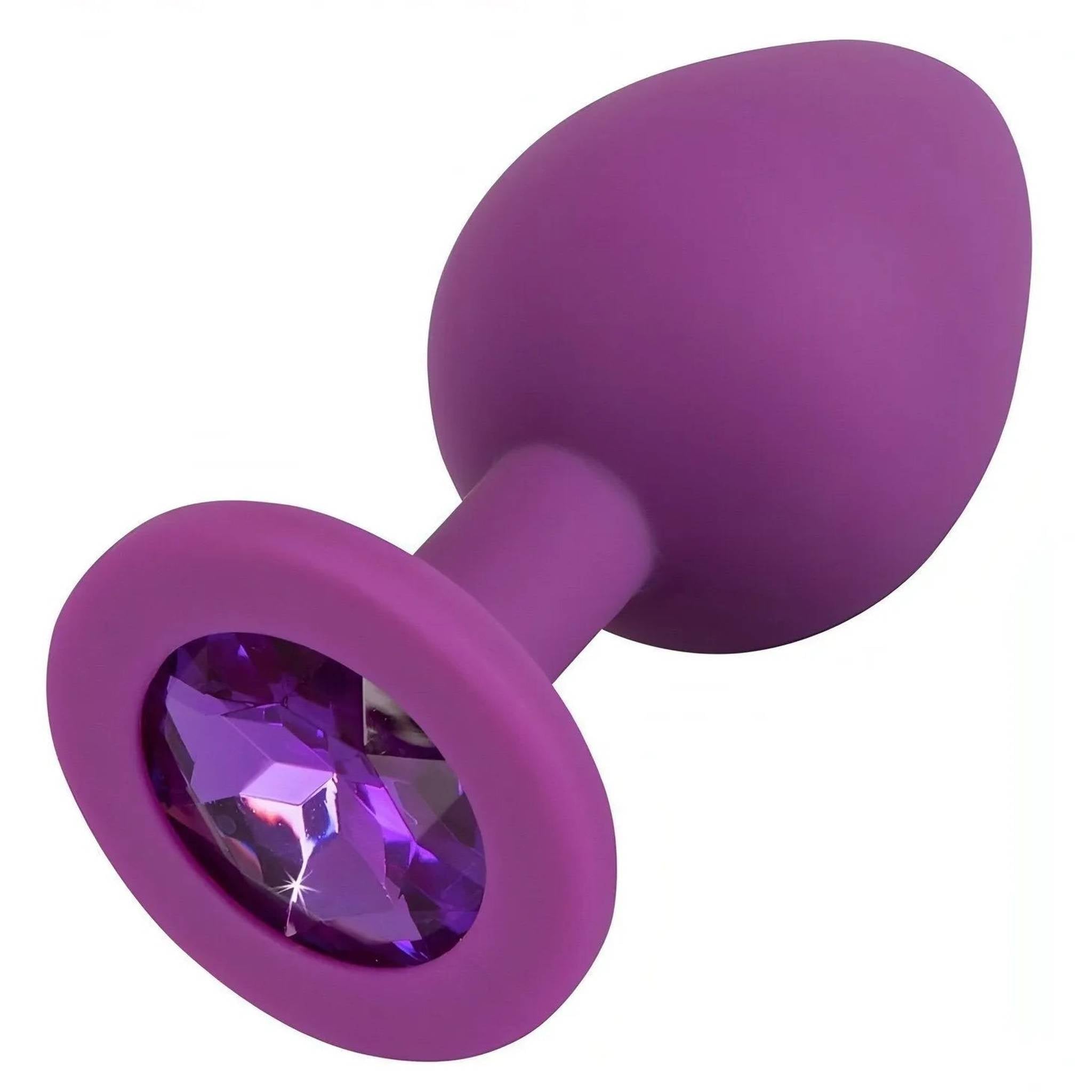 Lilafarbener Analplug aus Silikon mit Diamant  Mittlere Gre  GoEstasy