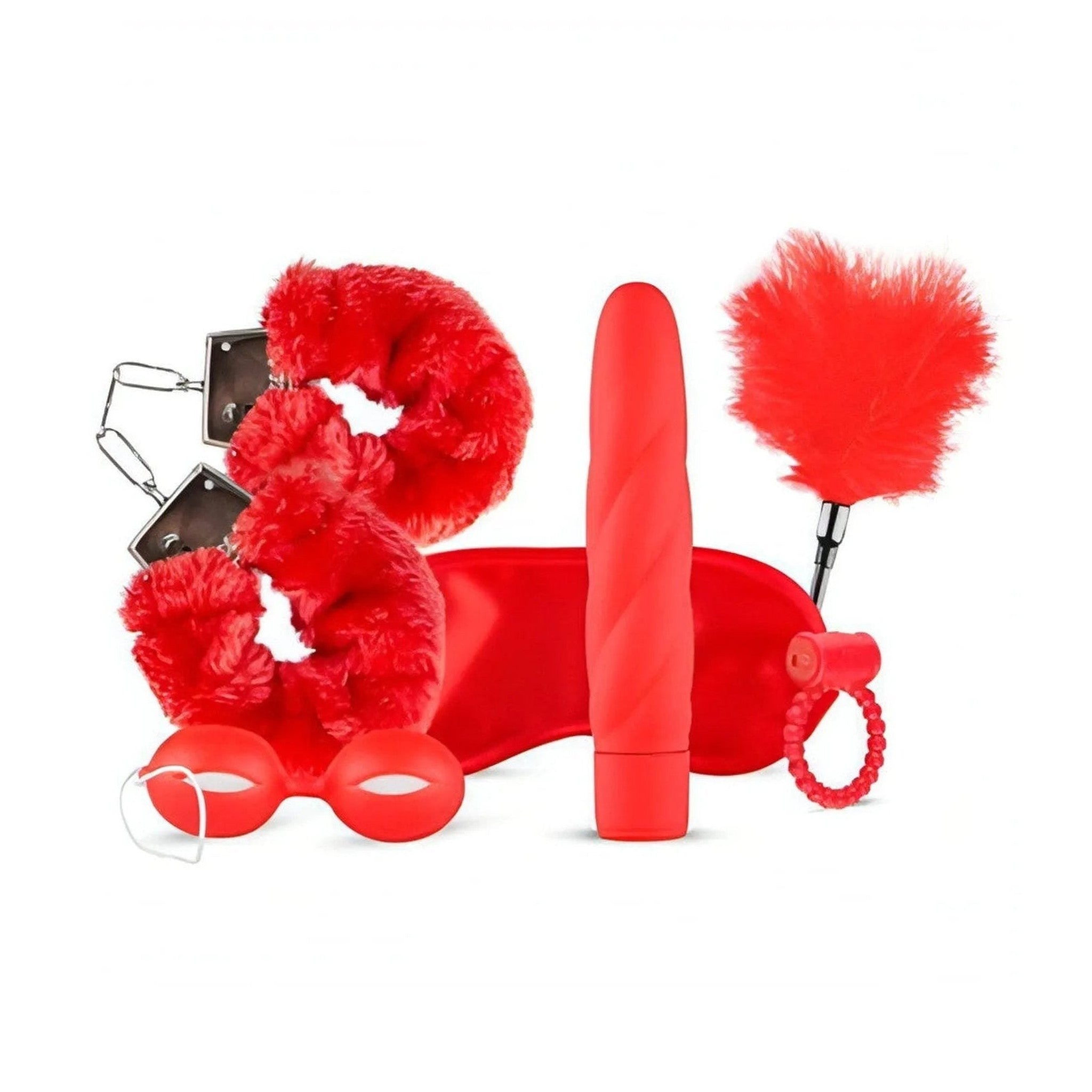 Red Gift Set - Box regalo composto da Vibratore Rabbit, Palline di Kegel, Anello Vibrante, Manette, Benda Setata e Feather Tickl