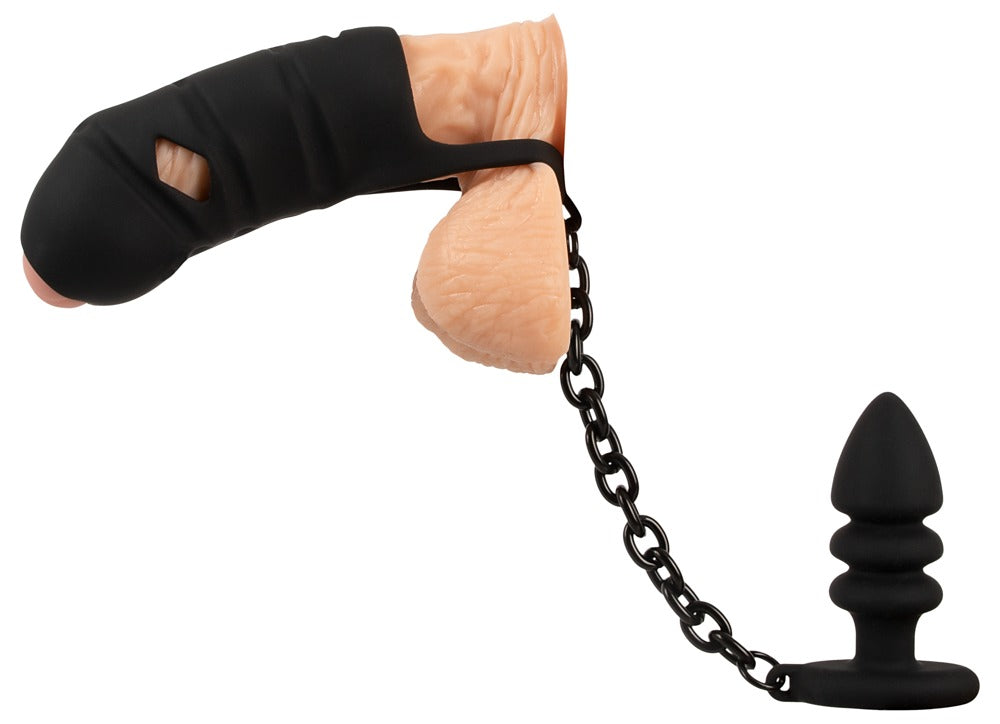 Cock Cage Black Velvets – Gabbia per Pene con Anello e Plug Anale, foto 5