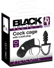 Cock Cage Black Velvets – Gabbia per Pene con Anello e Plug Anale, foto 7