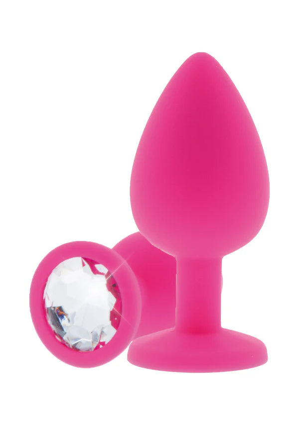Plug Anale Con Diamante - Small, in Silicone Rosa