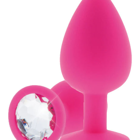 Plug Anale Con Diamante - Medium, in Silicone Rosa