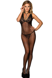 Tuta H3249 Paris Hollywood – Catsuit in Rete Nera con Pizzo, foto 1