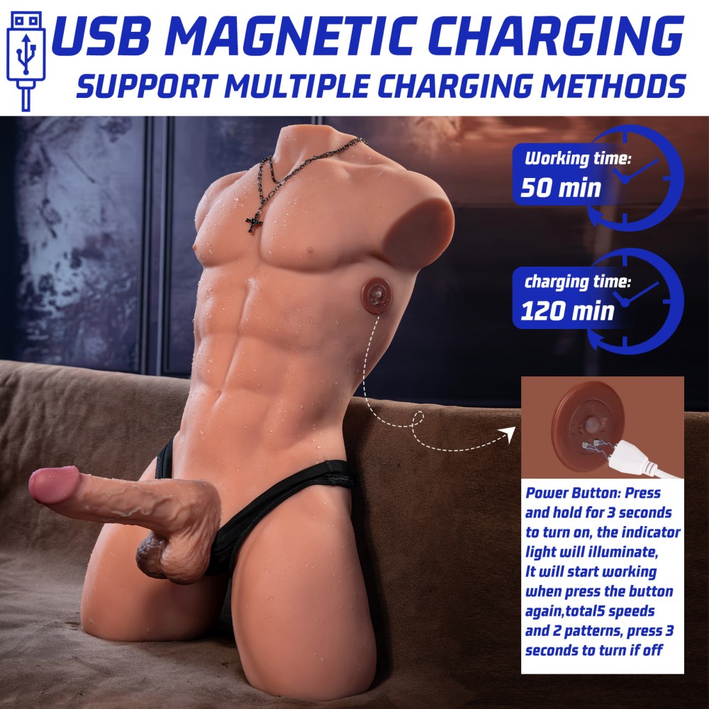 Henry Torso Uomo 15.5 kg con Pene Vibrante a Spinta e App – immagine 7