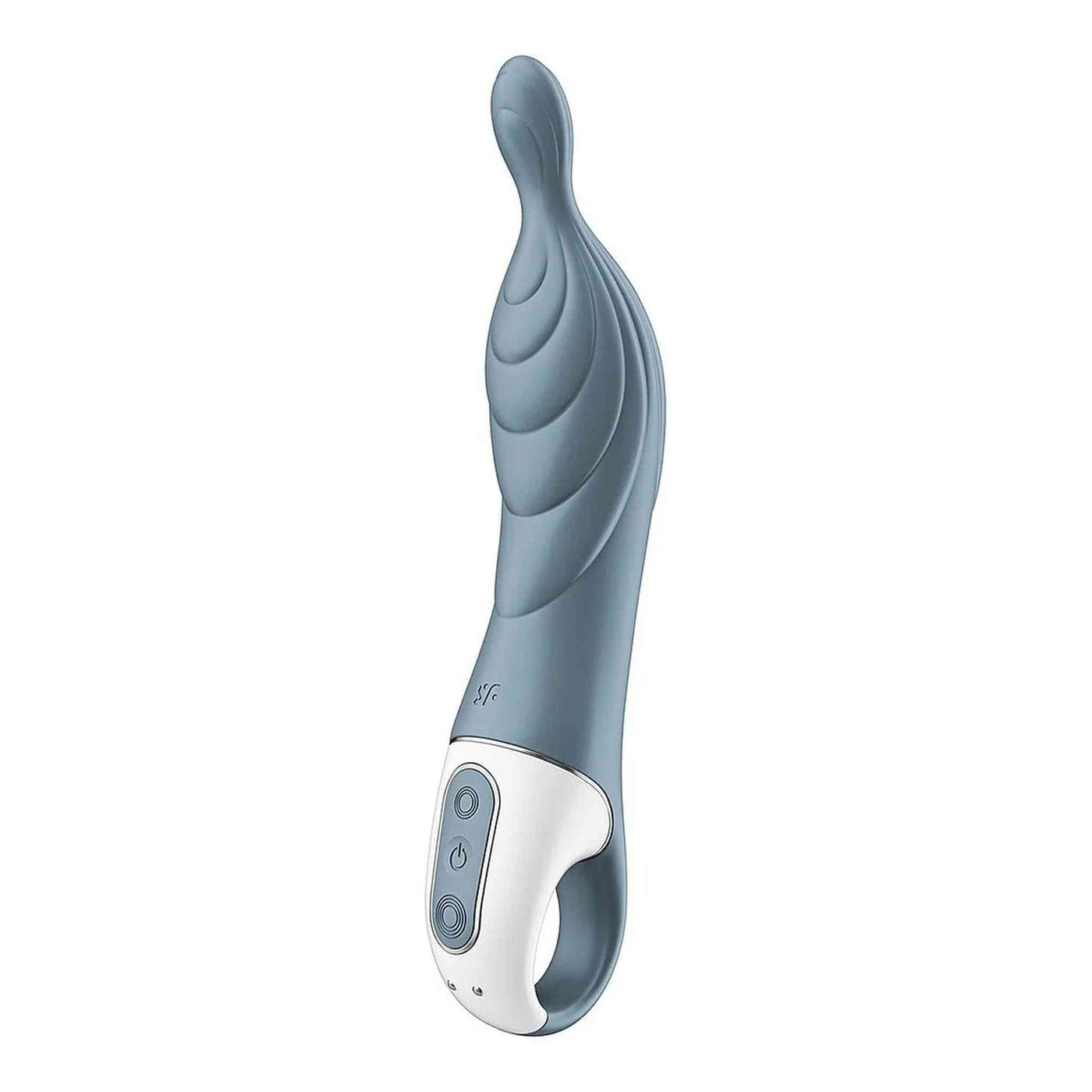 Vibratore punto A grigio chiaro con pulsanti modalità e logo SF integrato