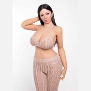 Bambola sessuale realistica Alexia 161 cm pelle beige capelli neri con completo maglia aperta rosa