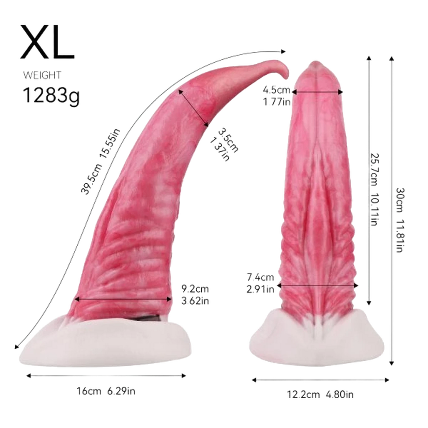 Dildo silicone XL misure tecniche e peso 1283g