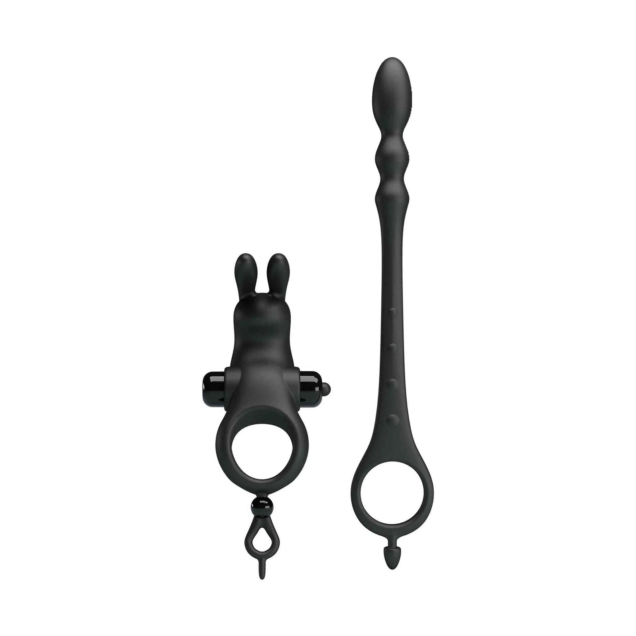 Anello Vibrante con Coniglietto Clitorideo + Stimolatore Anale Flessibile