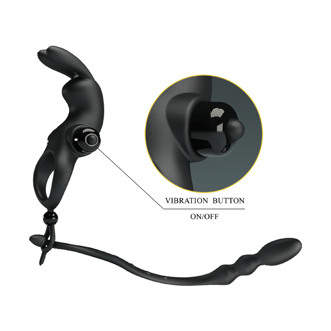 Pulsante on/off anello vibrante coniglietto nero con cavo flessibile