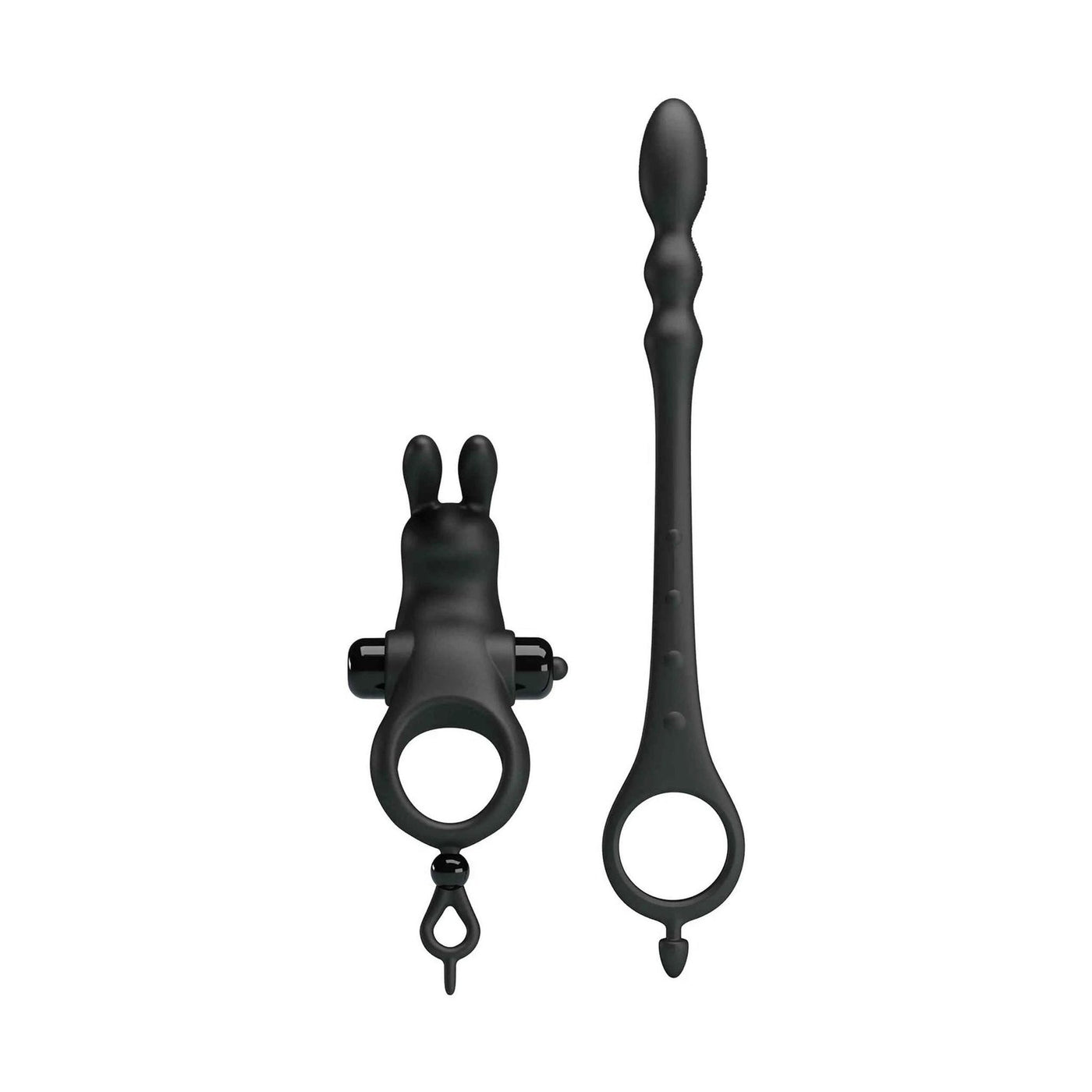 Anello vibrante coniglietto nero e stimolatore anale flessibile in silicone