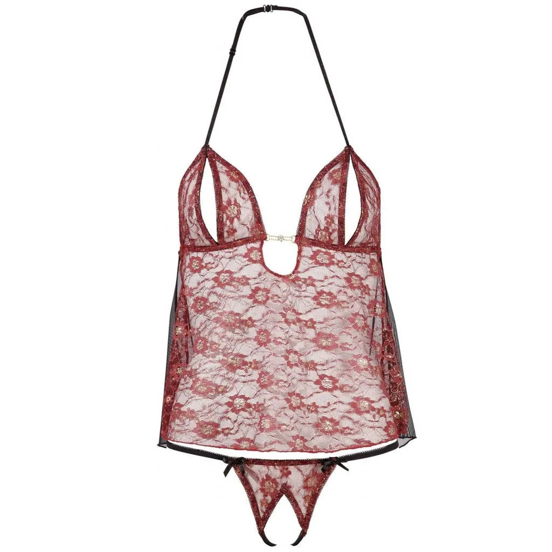 Babydoll Bordeaux Con Apertura Inguinale e Sui Seni