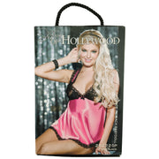 Babydoll Rosa Satinato con Finiture in Pizzo Nere