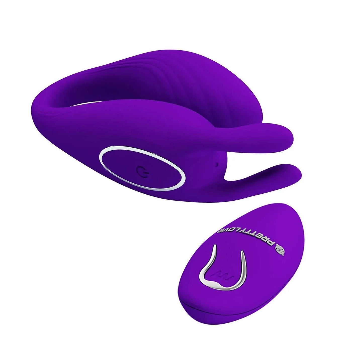 Vibratore coppia wireless viola a C con telecomando e superficie morbida texture
