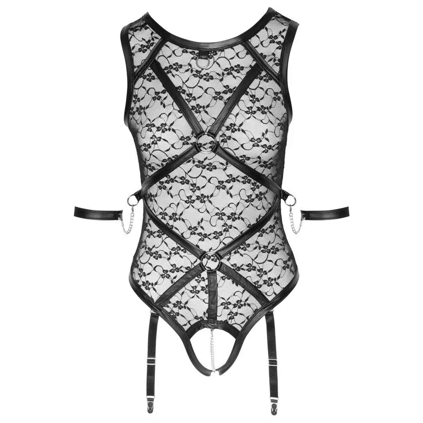 Body in pizzo trasparente con dettagli bondage