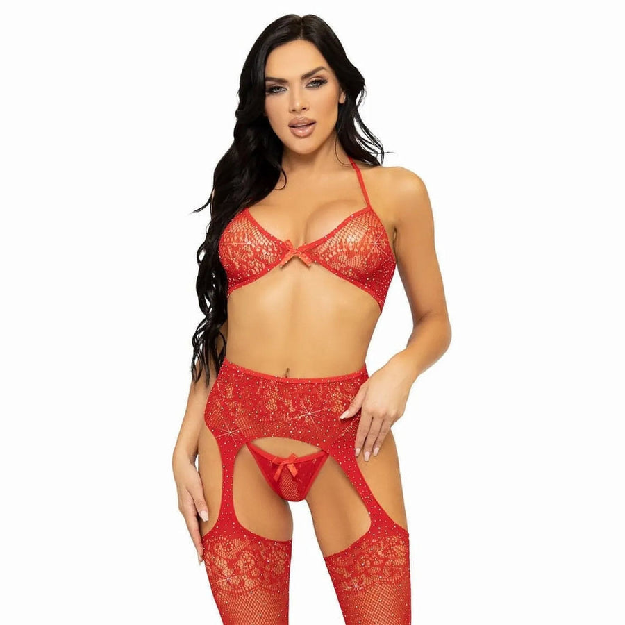 Brilliant Set - Reggiseno, Perizoma e Collant con apertura inguinale