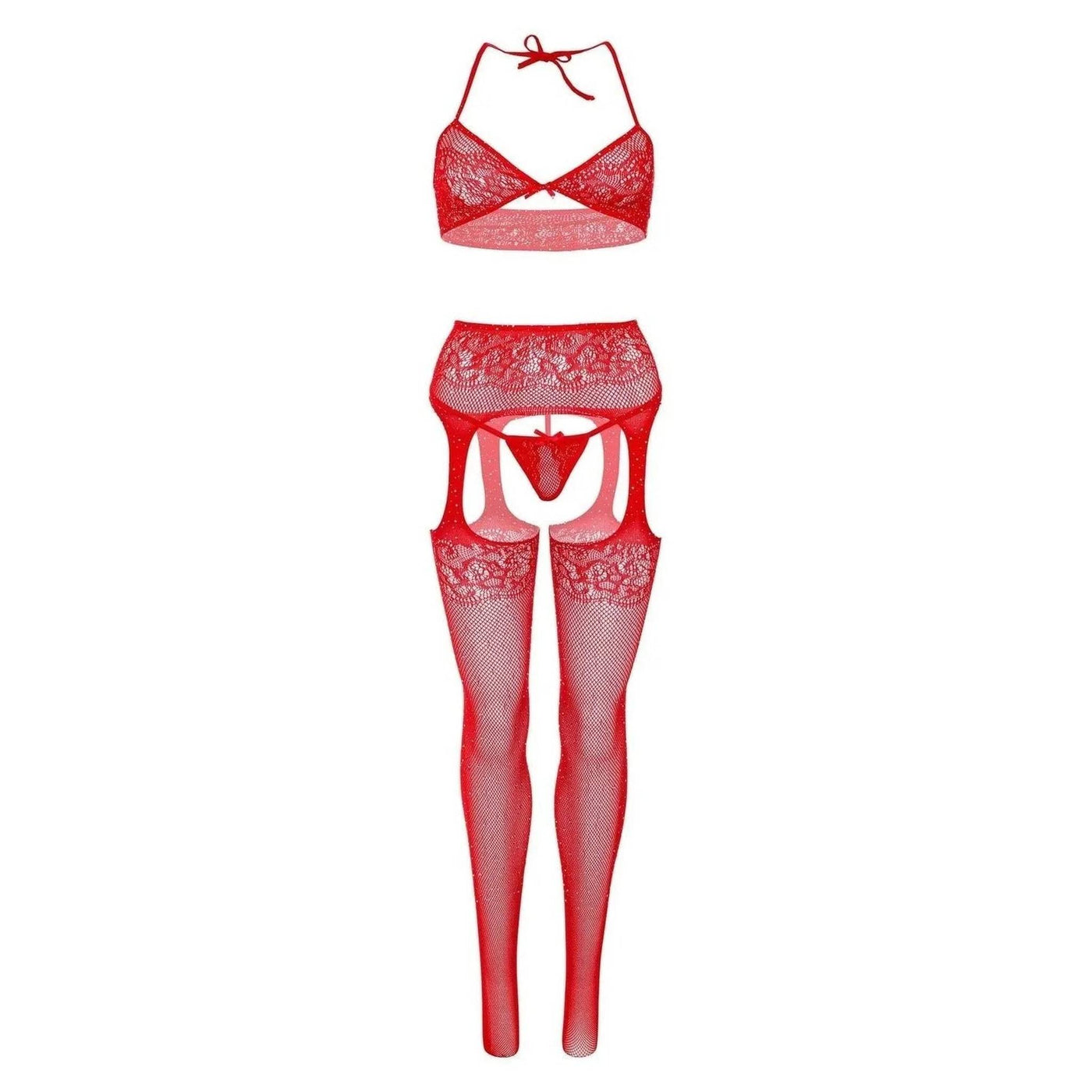 Brilliant Set - Reggiseno, Perizoma e Collant con apertura inguinale