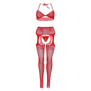 Brilliant Set - Reggiseno, Perizoma e Collant con apertura inguinale