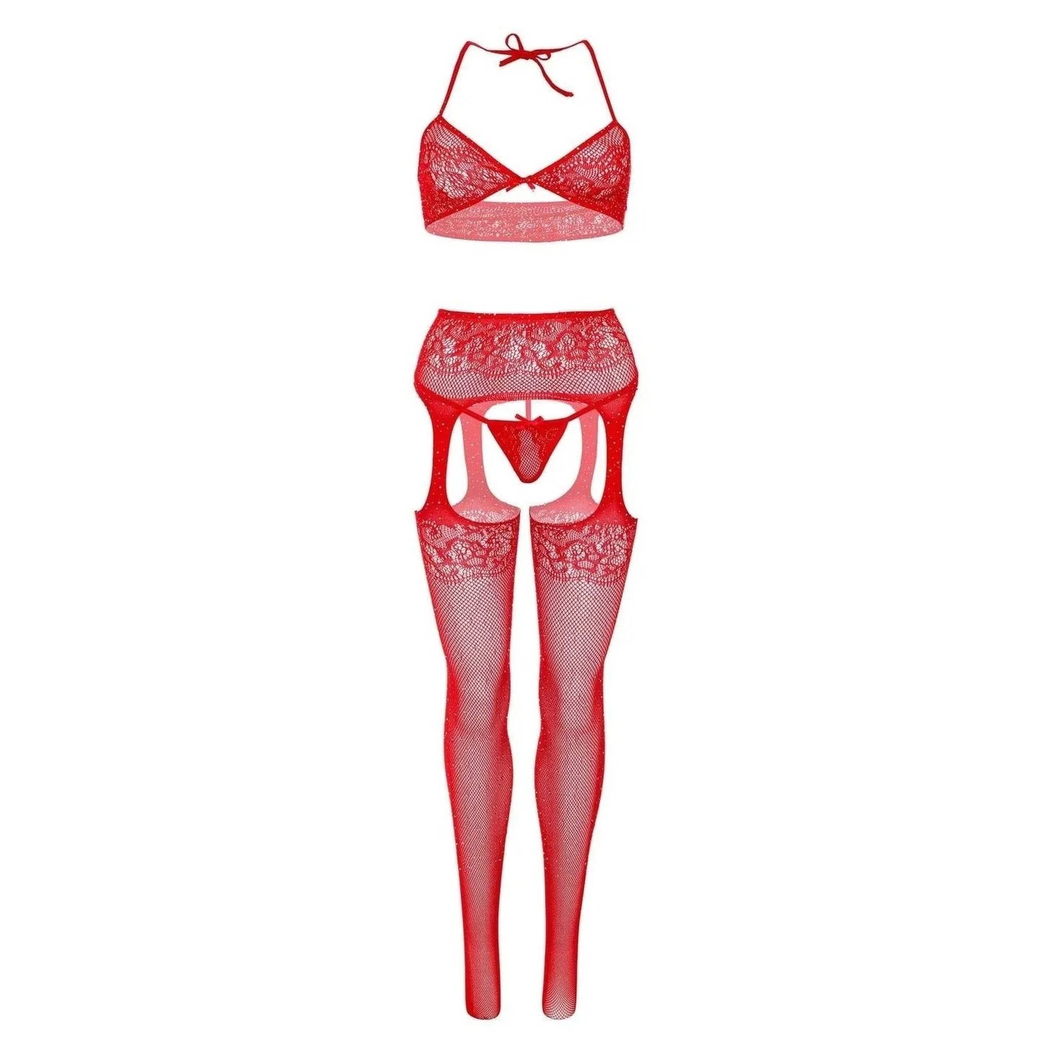 Brilliant Set - Reggiseno, Perizoma e Collant con apertura inguinale