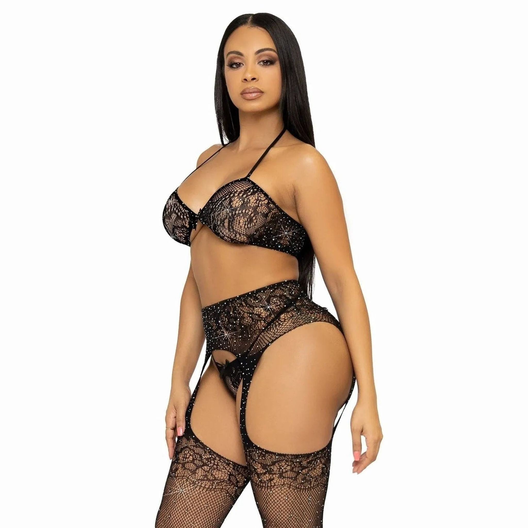 Brilliant Set - Reggiseno, Perizoma e Collant con apertura inguinale