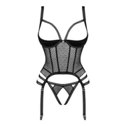 Bustier Sexy Nero Open Cup con Reggicalze e Dettagli in Rete