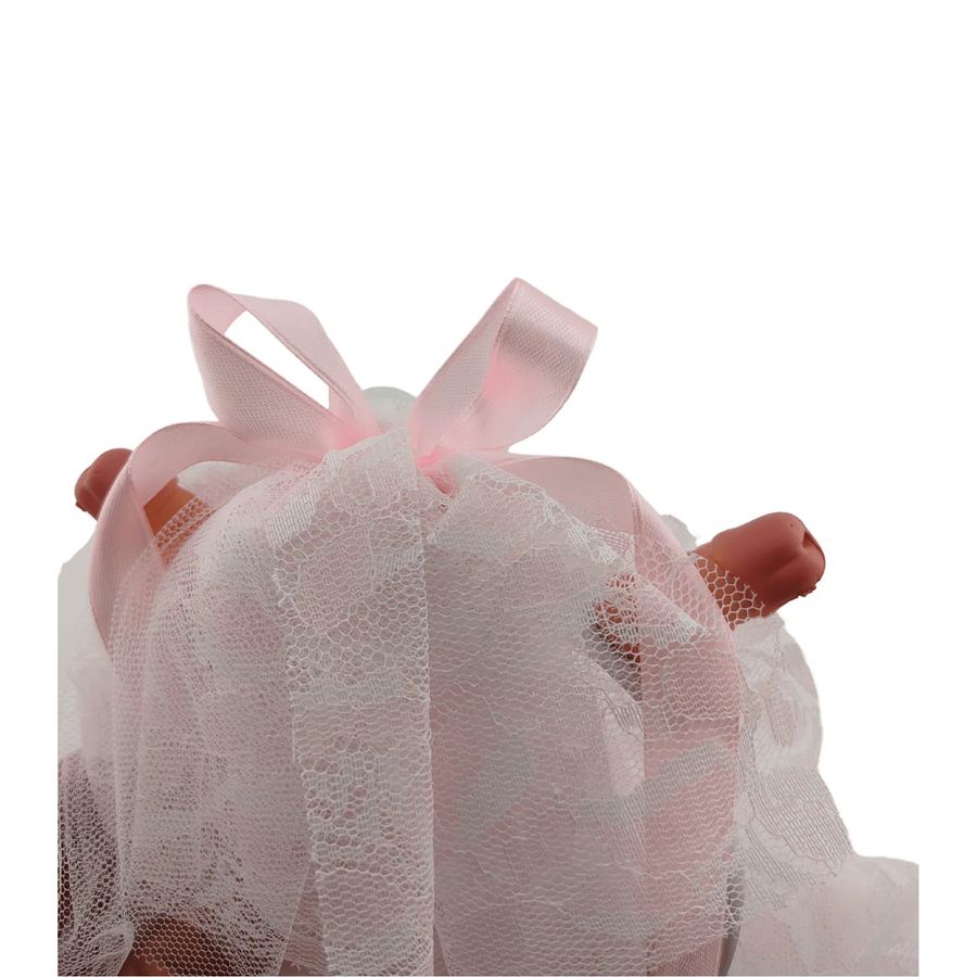 Weiß/Rosa Stirnband und Schleier mit 2 Erbsen