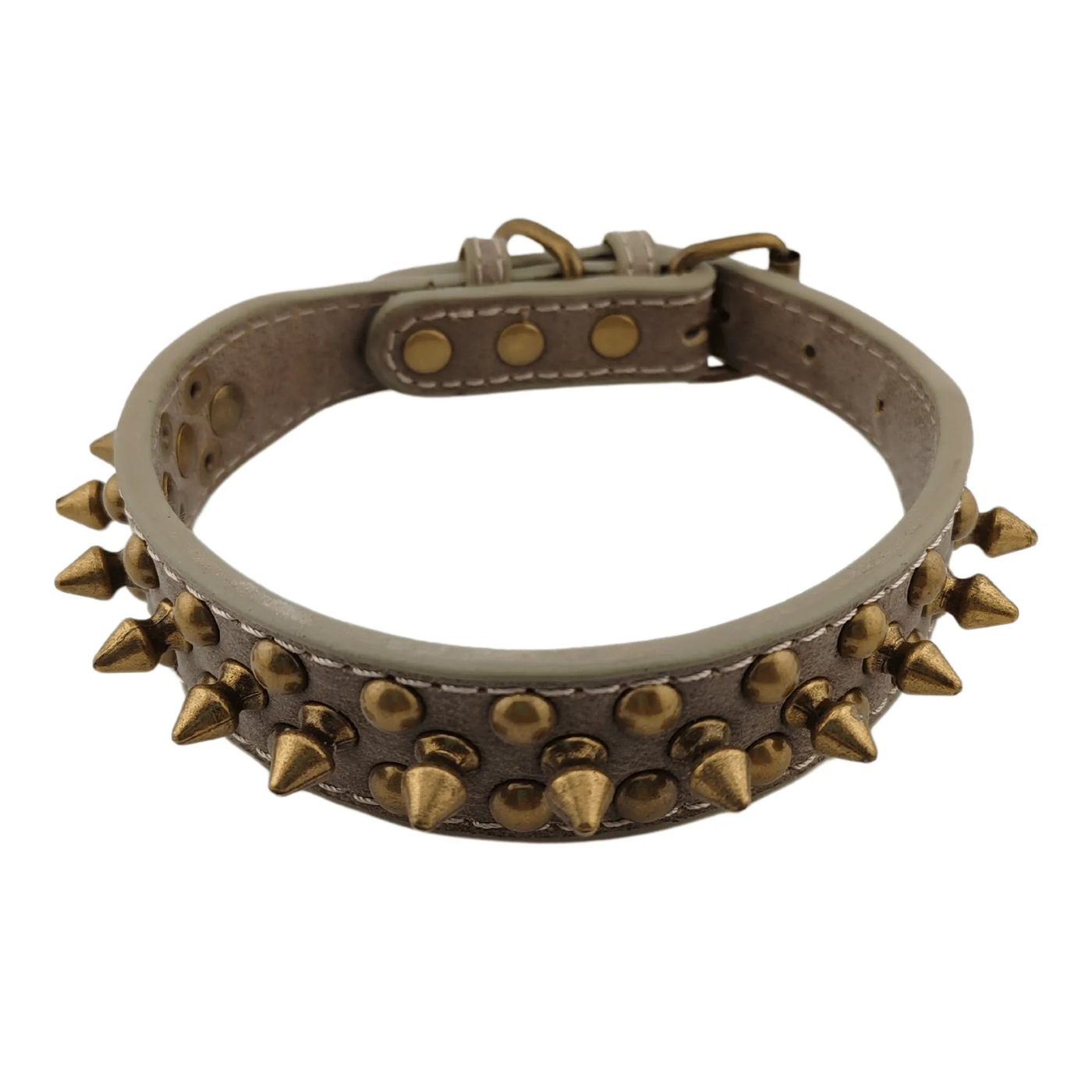 Collare Grigio Terra con Borchie Dorate Effetto Vintage