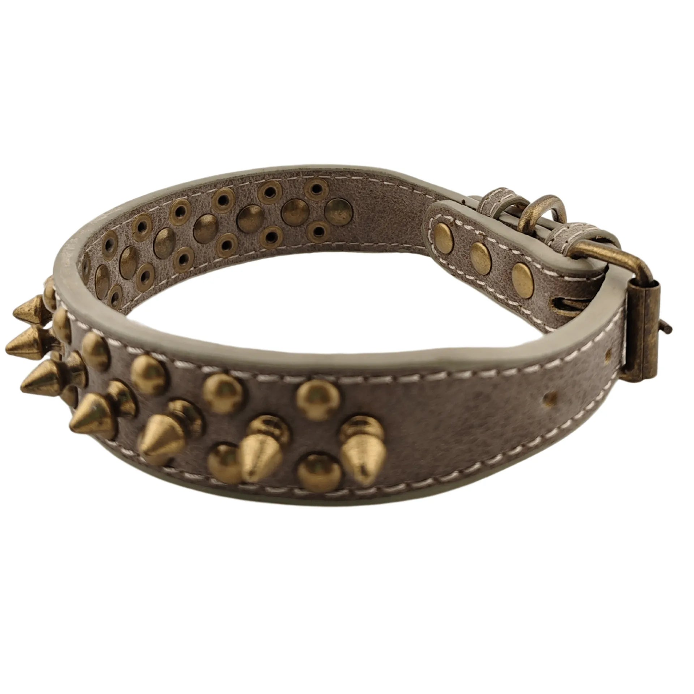 Collare Grigio Terra con Borchie Dorate Effetto Vintage