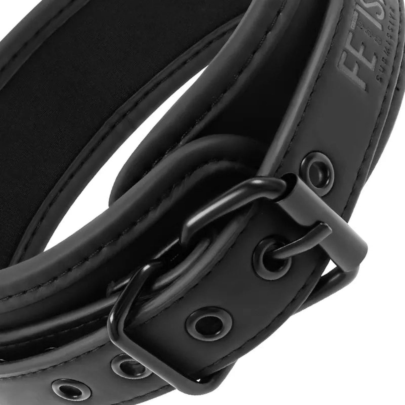 Collare doppia imbottitura con guinzaglio coordinato in metallo nero
