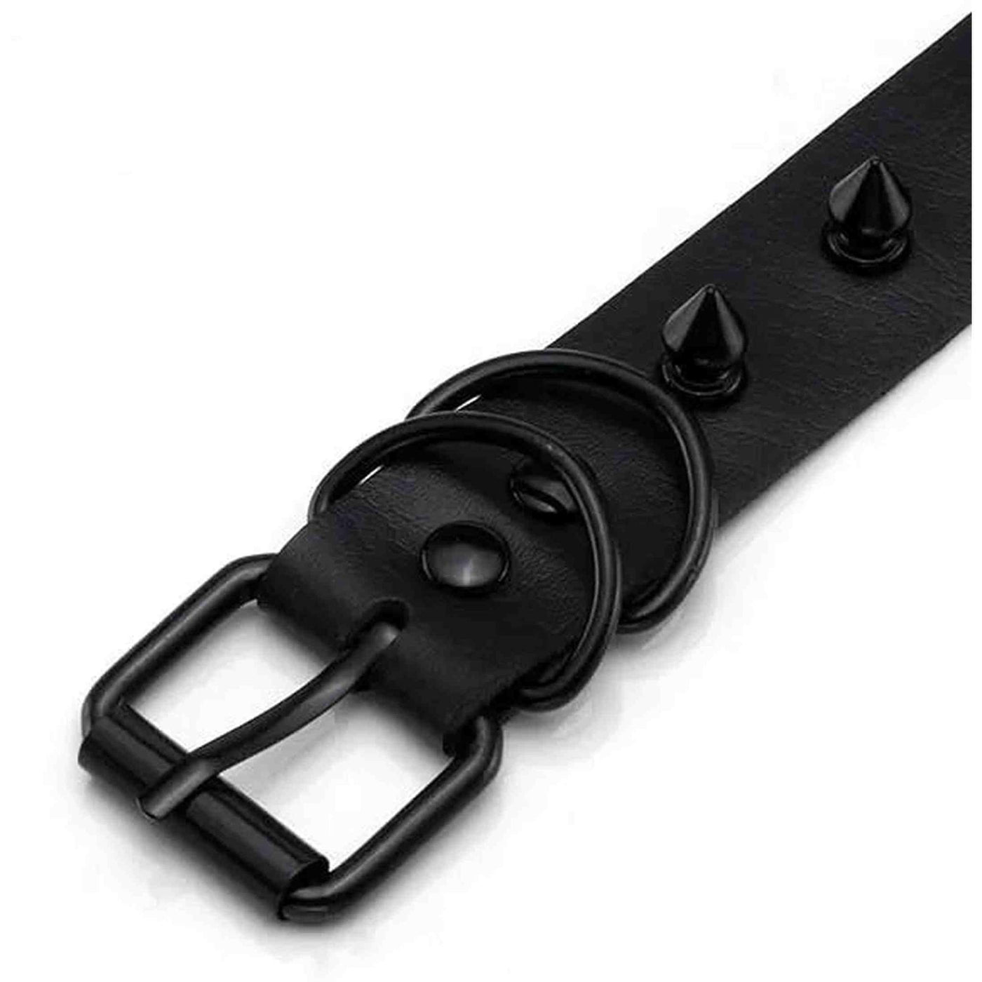 Collare nero con borchie nere, anello per guinzaglio e cinghie regolabili