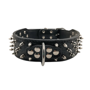 Collare nero ecopelle texture coccodrillo borchie argento punta e piastra centrale