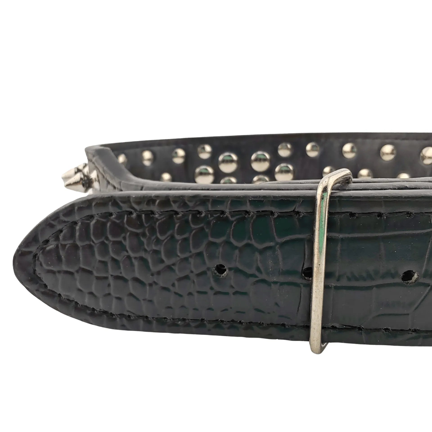 Collare spesso in ecopelle nero con borchie argentate