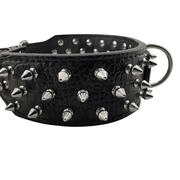 Collare spesso in ecopelle nero con borchie argentate