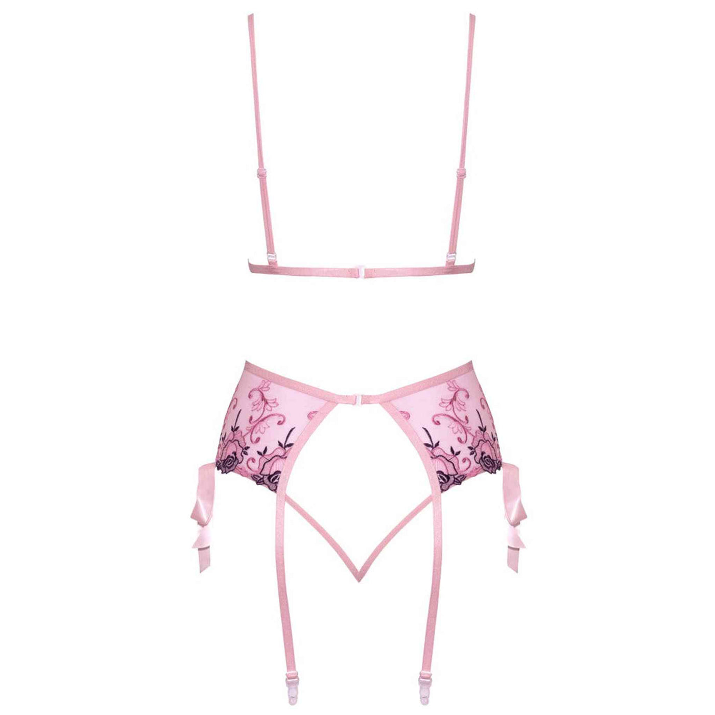 Completo Sexy Rosa con Fiocchi e Ricami a Fiori