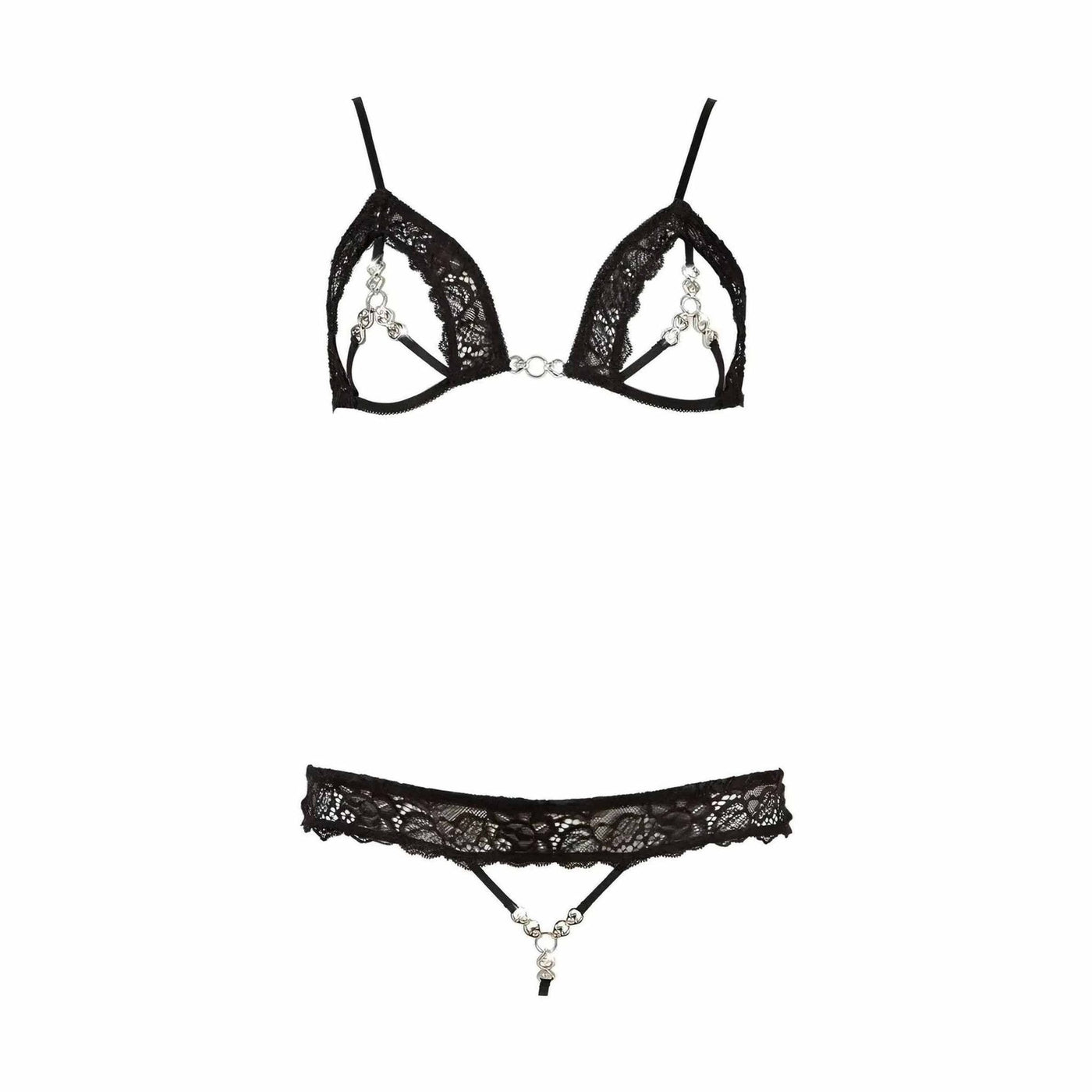 Completo Sexy in Pizzo Nero con Gioielli Decorativi